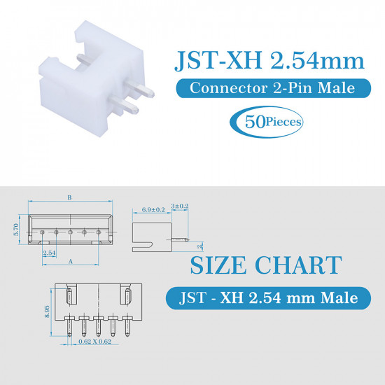 JST XH 2.54 mm 2-Pin Connector Kit