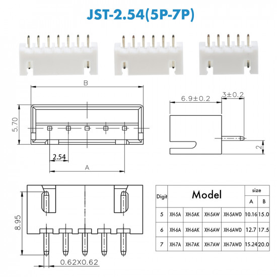 JST XH - 5 / 6 / 7 Pin Connector Kit