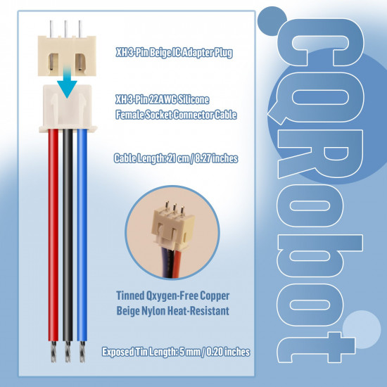 JST 2.54 mm XH 3-Pin Connector Cable (20 Sets/60 Pieces)