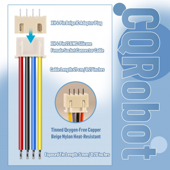 JST 2.54 mm XH 4-Pin Connector Cable (15 Sets/45 Pieces)