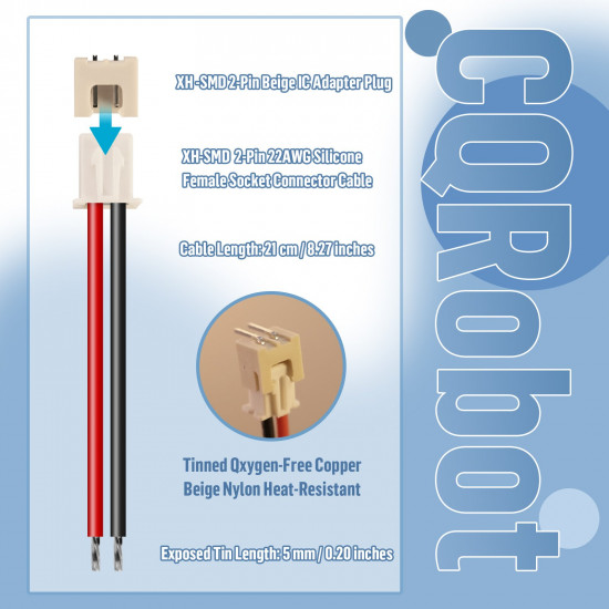 JST 2.54 mm XH SMD 2-Pin Connector Cable (25 Sets/75 Pieces)