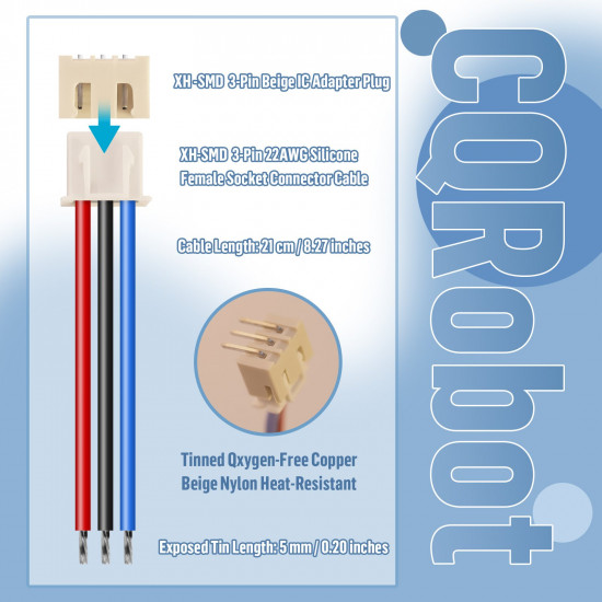 JST 2.54 mm XH SMD 3-Pin Connector Cable (20 Sets/60 Pieces)