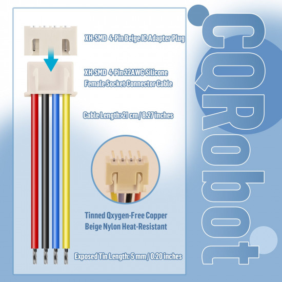 JST 2.54 mm XH SMD 4-Pin Connector Cable (15 Sets/45 Pieces)