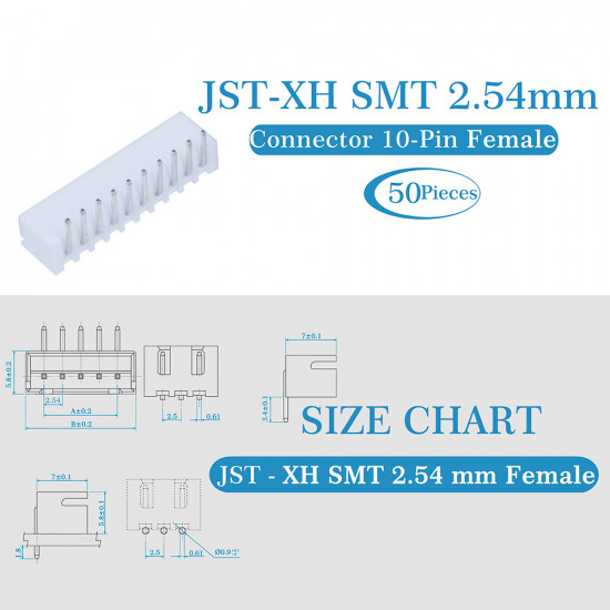 JST XH SMT 2.54 mm 10-Pin Connector Kit JST XH SMT 2.54 mm 10-Pin Connector Kit