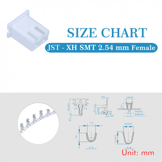 JST XH SMT 2.54 mm 2-Pin Connector Kit JST XH SMT 2.54 mm 2-Pin Connector Kit