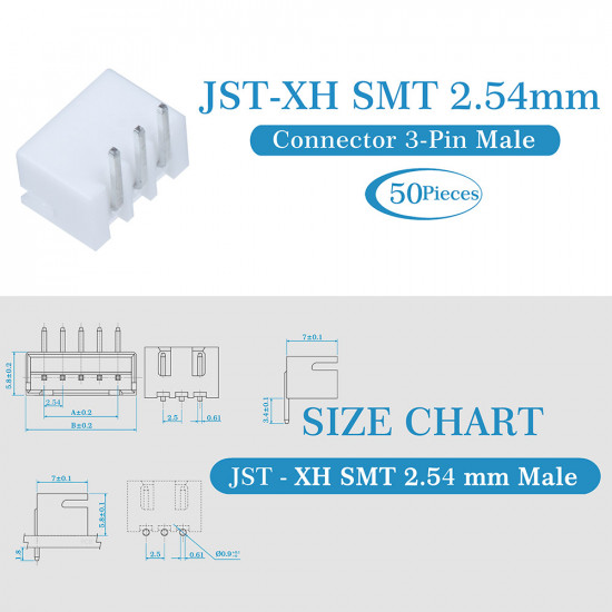 JST XH SMT 2.54 mm 3-Pin Connector Kit JST XH SMT 2.54 mm 3-Pin Connector Kit