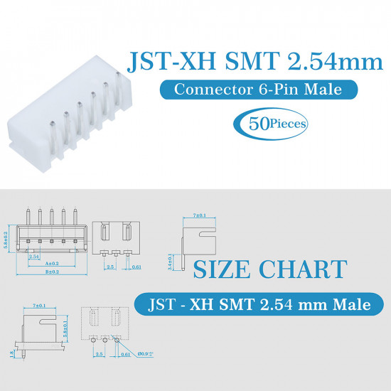 JST XH SMT 2.54 mm 6-Pin Connector Kit