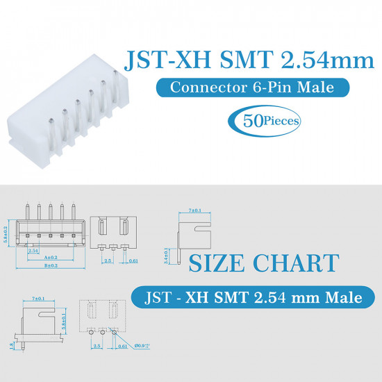 JST XH SMT 2.54 mm 6-Pin Connector Kit JST XH SMT 2.54 mm 6-Pin Connector Kit