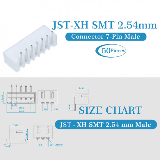 JST XH SMT 2.54 mm 7-Pin Connector Kit