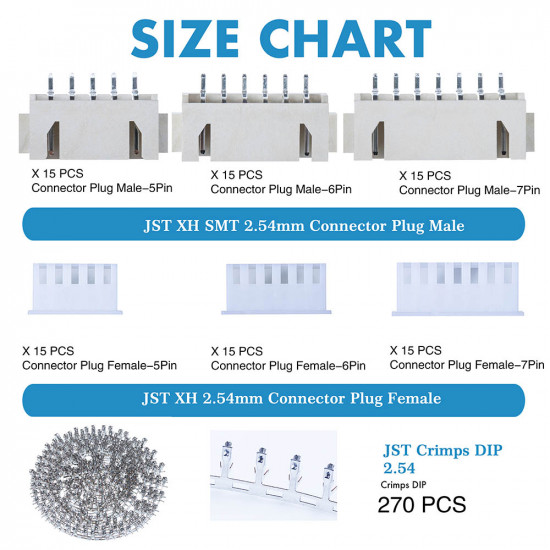 JST XH SMT - 5 / 6 / 7 Pin Connector Kit