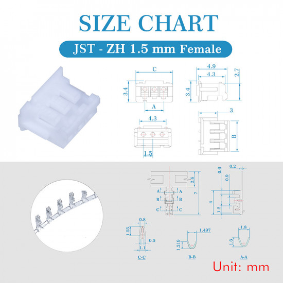 JST ZH 1.5 mm 3-Pin Connector Kit JST ZH 1.5 mm 3-Pin Connector Kit