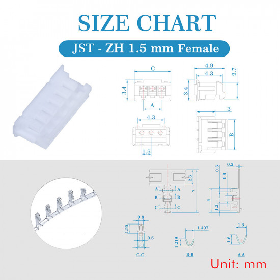 JST ZH 1.5 mm 5-Pin Connector Kit JST ZH 1.5 mm 5-Pin Connector Kit