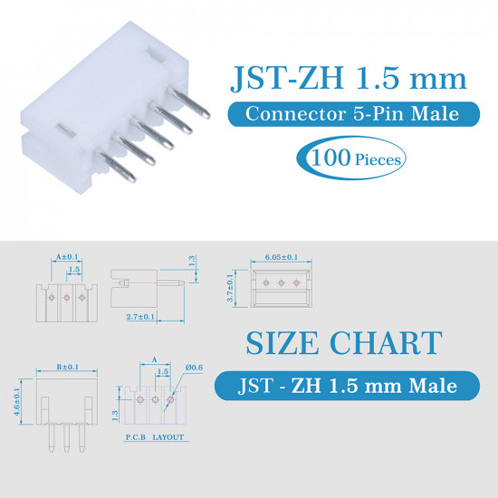 JST ZH 1.5 mm 5-Pin Connector Kit JST ZH 1.5 mm 5-Pin Connector Kit