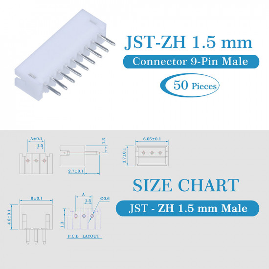 JST ZH 1.5 mm 9-Pin Connector Kit JST ZH 1.5 mm 9-Pin Connector Kit