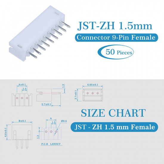 JST ZH 1.5 mm 9-Pin Connector Kit JST ZH 1.5 mm 9-Pin Connector Kit