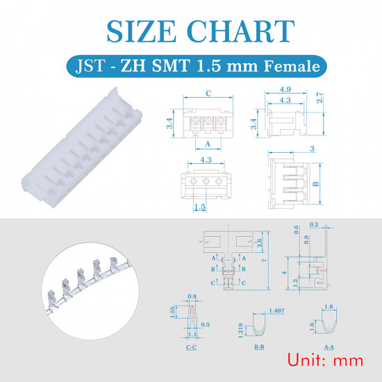 JST ZH 1.5 mm SMT 10-Pin Connector Kit JST ZH 1.5 mm SMT 10-Pin Connector Kit