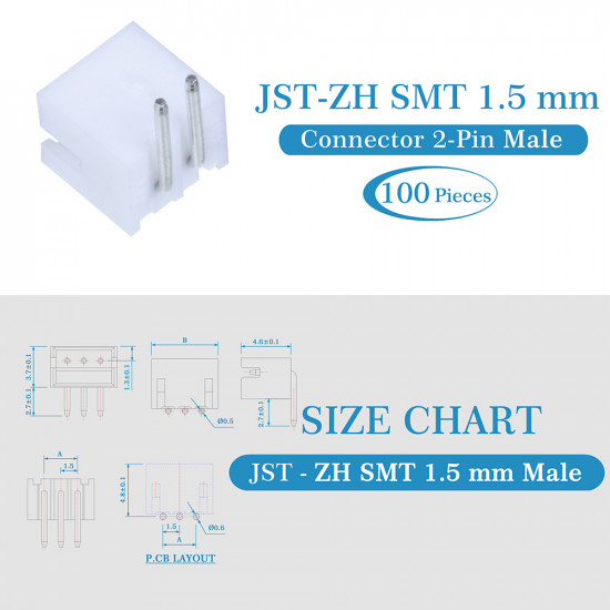 JST ZH 1.5 mm SMT 2-Pin Connector Kit