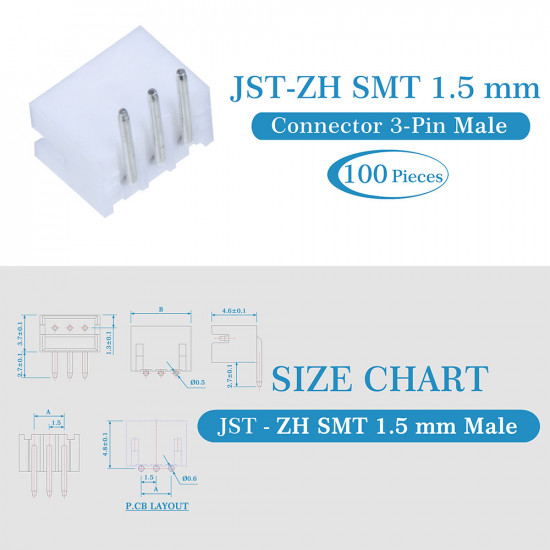 JST ZH 1.5 mm SMT 3-Pin Connector Kit