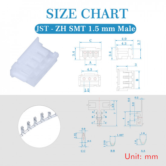 JST ZH 1.5 mm SMT 4-Pin Connector Kit JST ZH 1.5 mm SMT 4-Pin Connector Kit