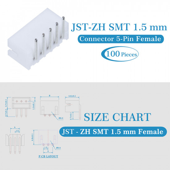 JST ZH 1.5 mm SMT 5-Pin Connector Kit JST ZH 1.5 mm SMT 5-Pin Connector Kit