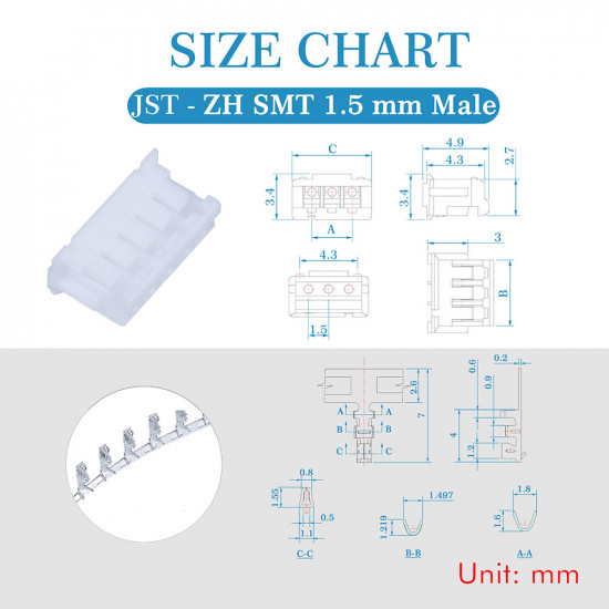 JST ZH 1.5 mm SMT 5-Pin Connector Kit JST ZH 1.5 mm SMT 5-Pin Connector Kit