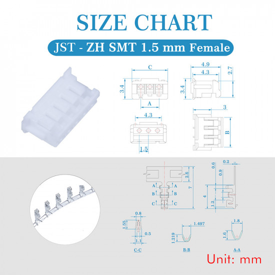 JST ZH 1.5 mm SMT 5-Pin Connector Kit JST ZH 1.5 mm SMT 5-Pin Connector Kit