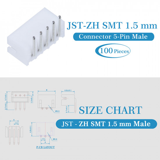 JST ZH 1.5 mm SMT 5-Pin Connector Kit JST ZH 1.5 mm SMT 5-Pin Connector Kit