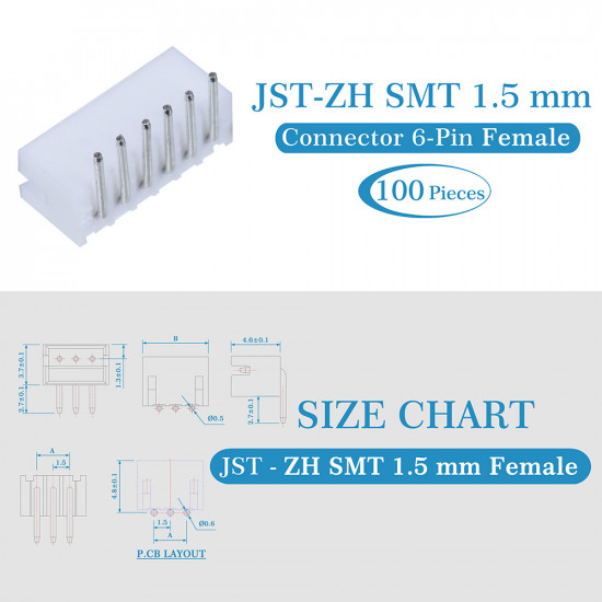 JST ZH 1.5 mm SMT 6-Pin Connector Kit