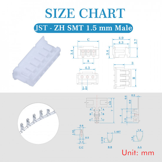 JST ZH 1.5 mm SMT 6-Pin Connector Kit JST ZH 1.5 mm SMT 6-Pin Connector Kit