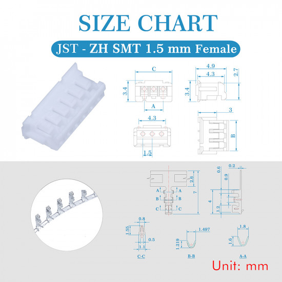 JST ZH 1.5 mm SMT 6-Pin Connector Kit