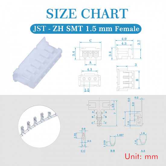 JST ZH 1.5 mm SMT 6-Pin Connector Kit JST ZH 1.5 mm SMT 6-Pin Connector Kit