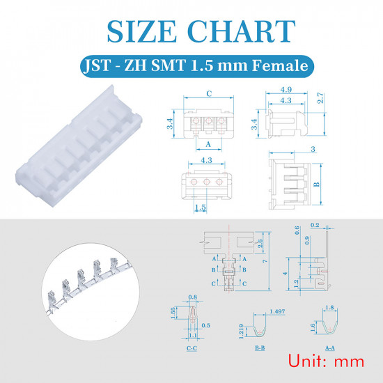 JST ZH 1.5 mm SMT 9-Pin Connector Kit JST ZH 1.5 mm SMT 9-Pin Connector Kit