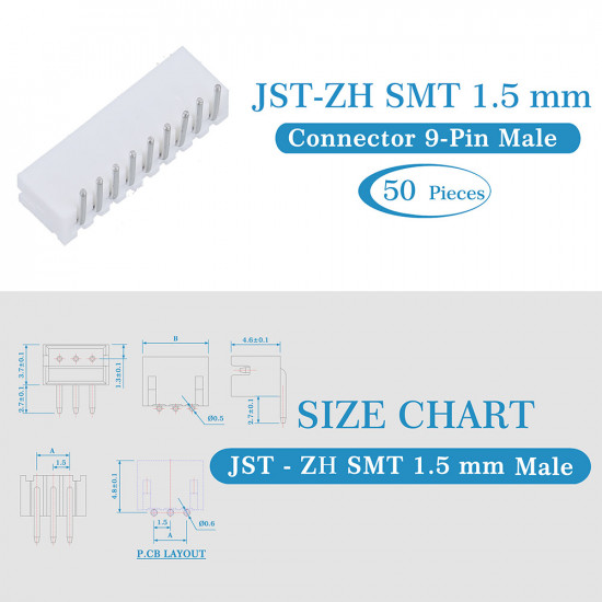 JST ZH 1.5 mm SMT 9-Pin Connector Kit