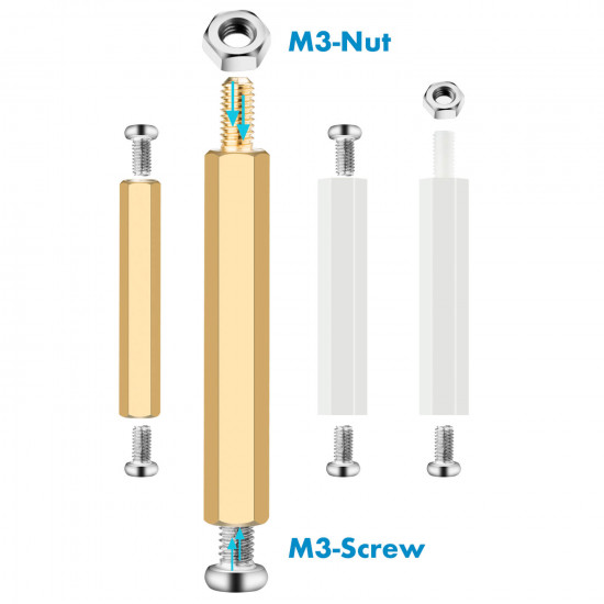 M3 Fastening Kit, Male Female Hex Brass/Nylon Spacer Standoff. (660 Pieces) M3 Fastening Kit, Male Female Hex Brass/Nylon Spacer Standoff. (660 Pieces)