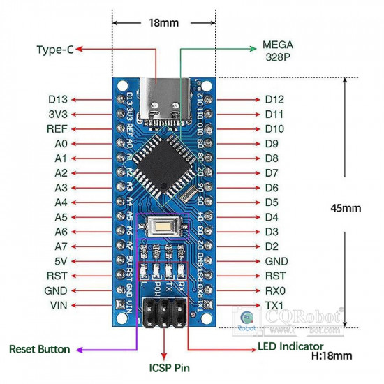 Nano V3.0 Development Board CH340 Blue USB Cable 1m