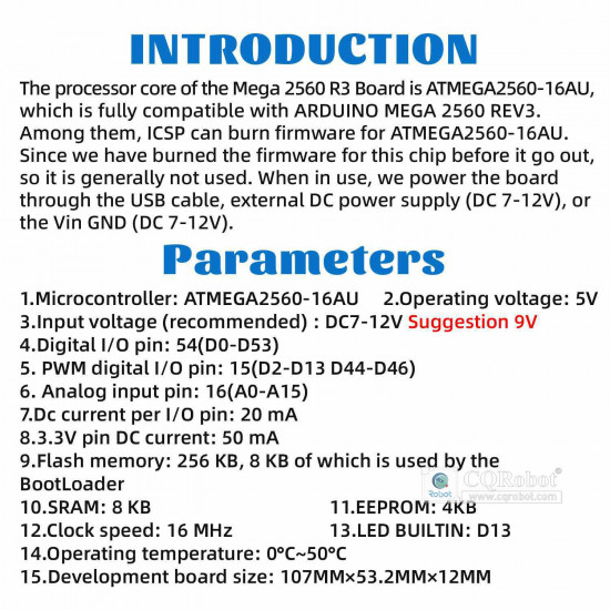 Mega2560 R3 Development Board (CH340) Blue USB Cable 1m