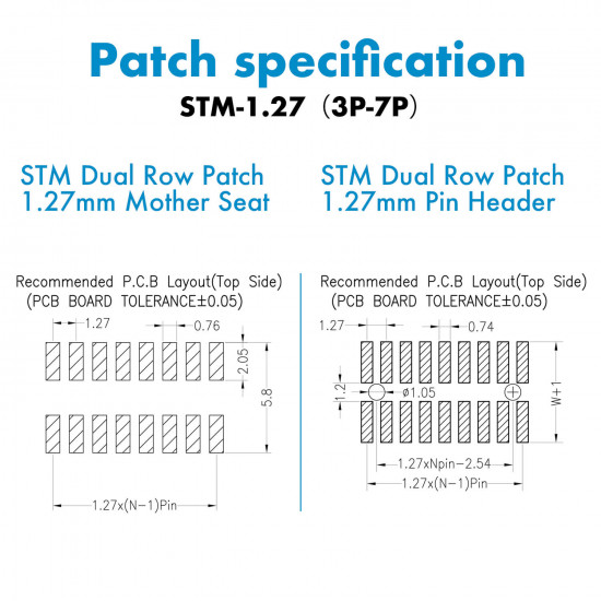 SMT Dual Row Patch 1.27mm - 3 / 4 / 5 / 6 / 7 Pin Mother Seat and Pin Header Kit SMT Dual Row Patch 1.27mm - 3 / 4 / 5 / 6 / 7 Pin Mother Seat and Pin Header Kit