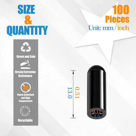 Black Silicone End Caps M3*13mm (100pcs) 