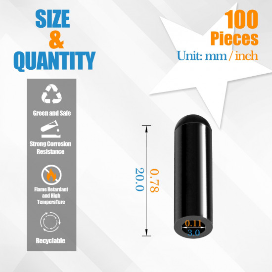 Black Silicone End Caps M3*20mm (100pcs)