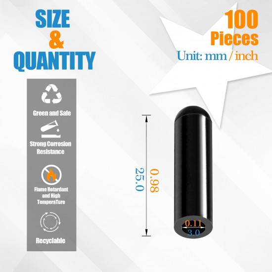 Black Silicone End Caps M3*25mm (100pcs)