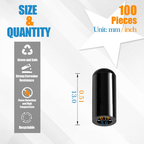 Black Silicone End Caps M5*13mm (100pcs)