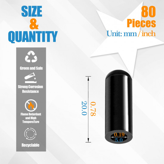 Black Silicone End Caps M5*20mm (80pcs)