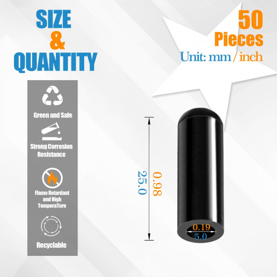 Black Silicone End Caps M5*25mm (50pcs)