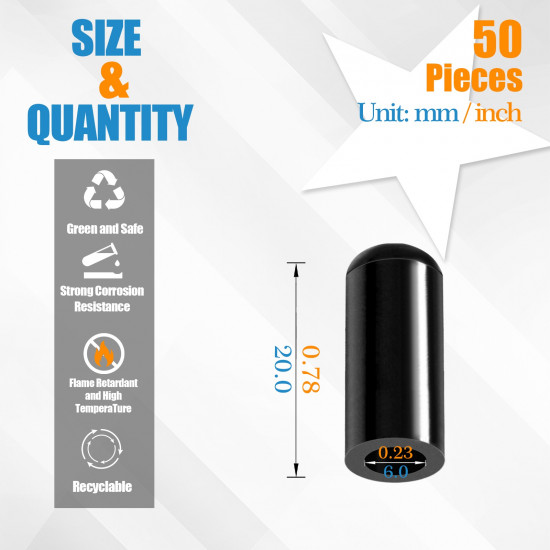 Black Silicone End Caps M6*20mm (50pcs) 