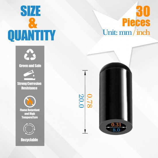Black Silicone End Caps M8*20mm (30pcs) 