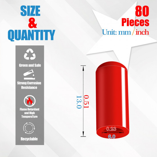 Red Silicone End Caps M6*13mm (80pcs) 