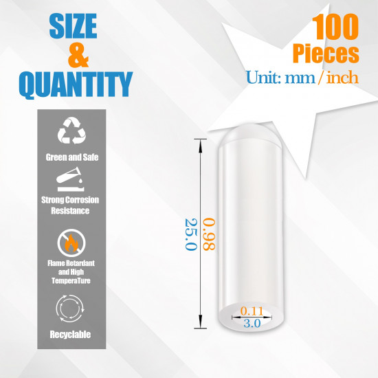 White Silicone End Caps M3*25mm (100pcs) 