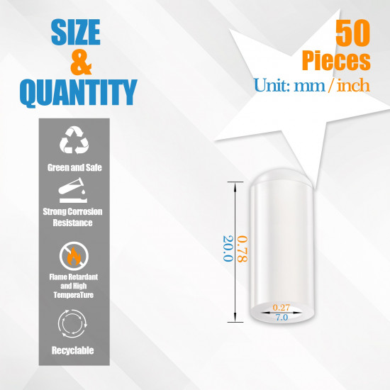 White Silicone End Caps M7*20mm (50pcs) 