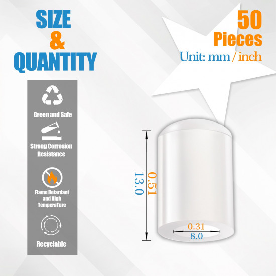 White Silicone End Caps M8*13mm (50pcs) 