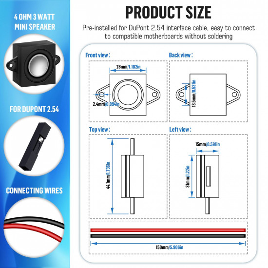 Passive Mini Speaker 4Ω 3W, DuPont 2.54mm Interface.